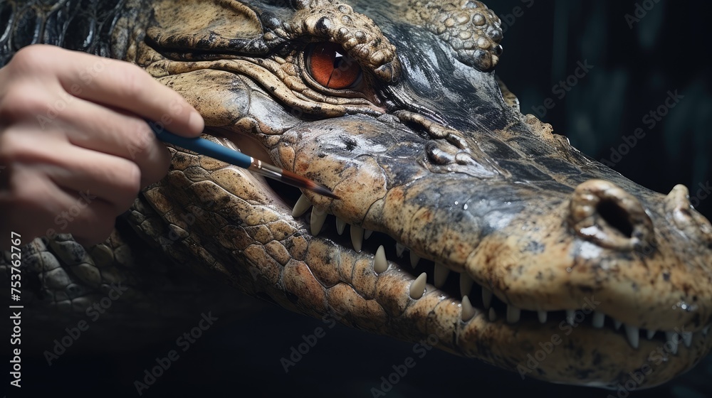 Obraz premium A crocodile taking part in a master class on watercolor painting
