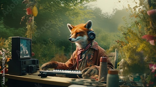 A fox participating in a music competition among forest dwellers photo