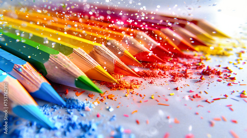 Artistic Creativity with Rainbow Colored Crayons, Close-Up on Art and Craft Supplies, Education Theme photo