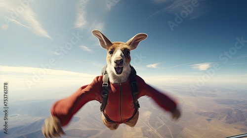 A kangaroo participating in a skydiving competition