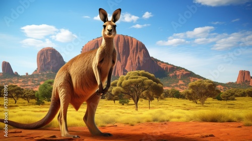 A kangaroo leading his own tour of Australian landmarks