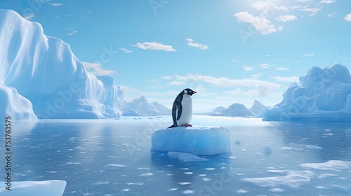 A penguin sitting on an iceberg writing his own symphony