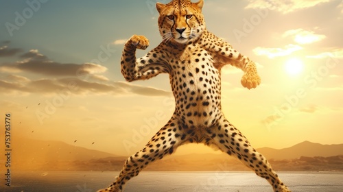 Cheetah doing hip hop dance training photo