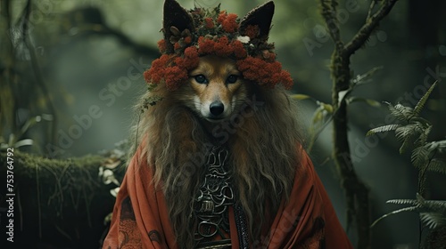 A fox creating her own folklore ensemble in the forest