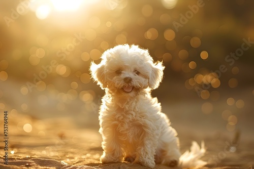 Cute Poodle Sitting on a Beach in the Sunlight