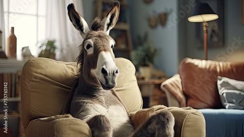 Donkey sitting in a chair watching his favorite TV shows photo