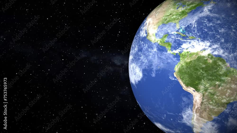 Animation of Earth seen from space, the globe spinning on satellite view on dark background. 