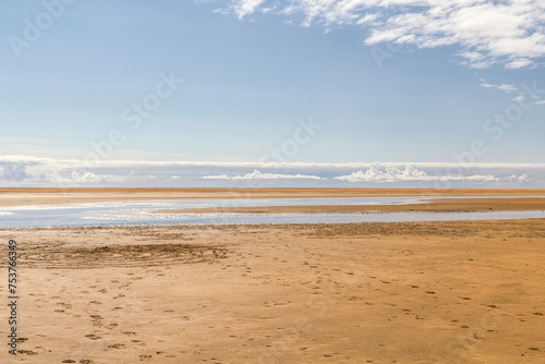 panoramic view over the low water level Rauðisandur beach in Iceland in summer  © A.N.Foto