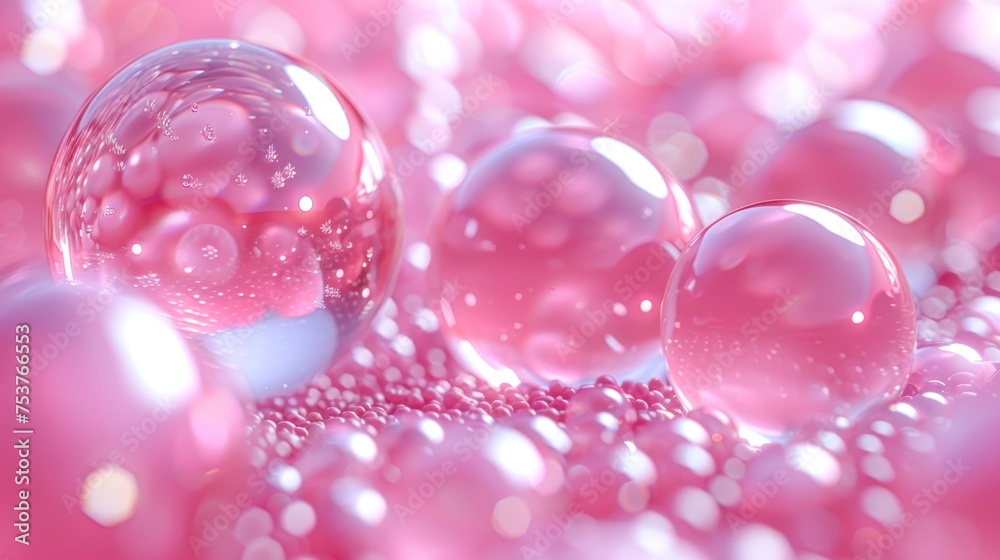 a group of bubbles floating on top of a pink surface with a light shining on the top of the bubbles. a group of bubbles floating on top of a pink surface with a light shining on the top of the bubbles.