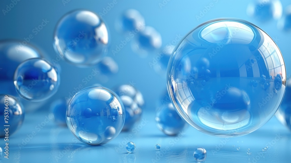 a bunch of soap bubbles floating in the air on a blue and blue background with a reflection of the bubbles in the water. a bunch of soap bubbles floating in the air on a blue and blue background with a reflection of the bubbles in the water.