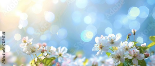 Springtime Splendor, Flowers Against a Dreamy Sky Background with Abstract Defocused Light