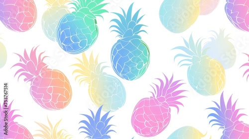 Retro Wave Revival. Pastel-Colored Design Infused with 60's Style Retro Pineapples, Set Against a Clean White Background.