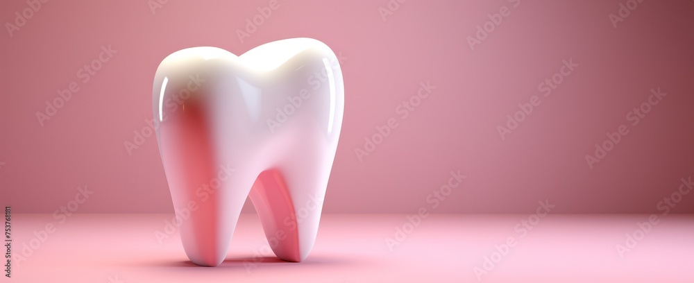 Une dent isolée sur fond rose, rendu 3d, image avec espace pour texte. Une dent isolée sur fond rose, rendu 3d, image avec espace pour texte.