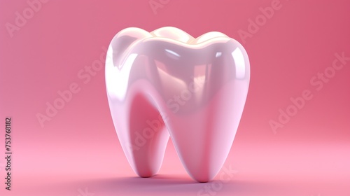 Une dent isolée sur fond rose, rendu 3d, image avec espace pour texte.