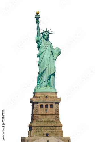 The Statue of Liberty isolated on free PNG Background - New york cityscape river side which location is lower manhattan. Architecture and building with tourist concept.