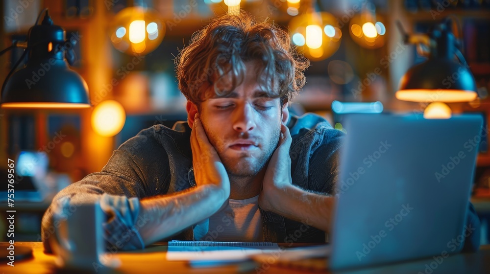 Obraz premium sleepy man work in office