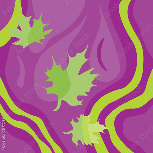 Vector illustration of autumn in bright colors. Autumn leaves and puddles. Minimalist style.