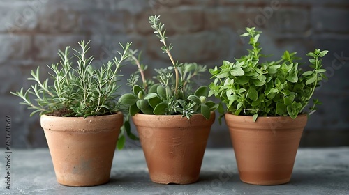 a selection of fresh herbs like rosemary, thyme, and sage arranged in a simple clay pot
