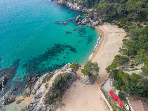 Santa Cristina beach in Lloret de Mar and Blanes Cala Treual stunning, aerial views, water, transparent, blue, turquoise, beach, exotic