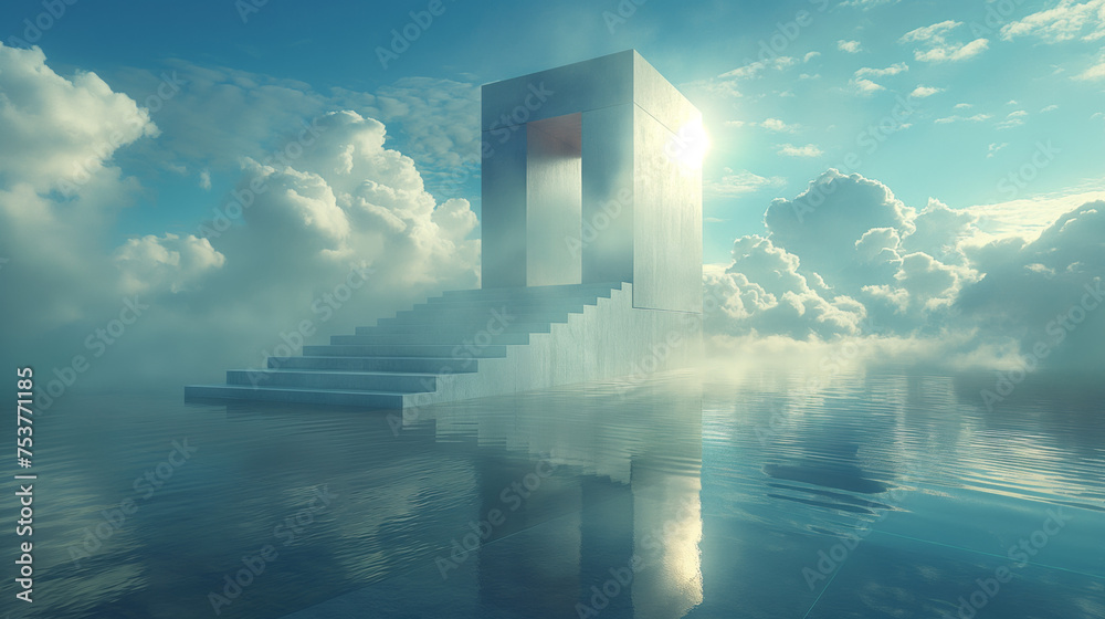 Fototapeta premium mirrored steps and structure on a lake