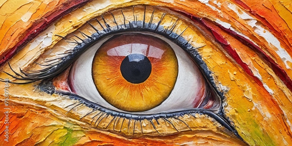 Closeup of the eye of a man painted with gouache.