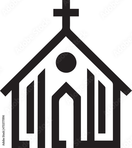 Logo of a church featuring a cross and a church building. Iconic church symbol with a cross and a church edifice.