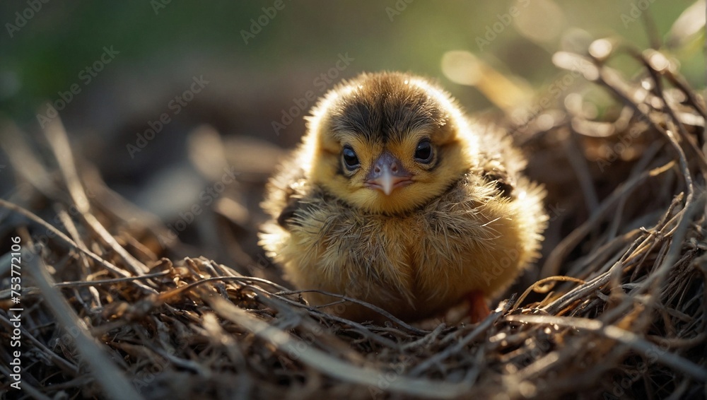 baby chicken in a nest baby chicken in a nest