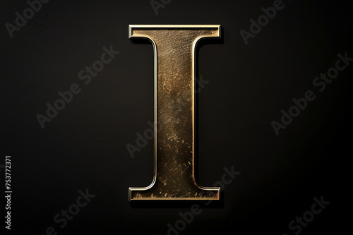 Alphabet letter I with 3D rendering and metallic gold texture, elegant uppercase font design for luxury and jewelry concepts, works well on dark backgrounds