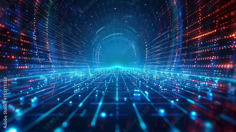 A 3D rendering blue light space with electroniclight lines A 3D rendering blue light space with electroniclight lines