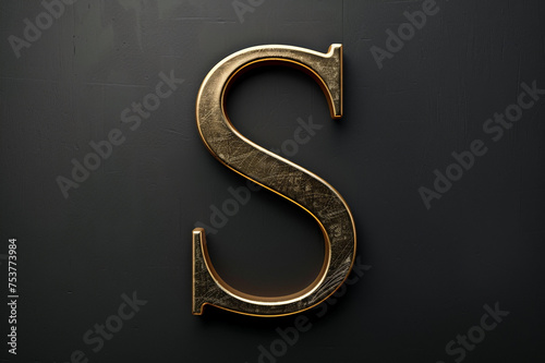 Alphabet letter S with 3D rendering and metallic gold texture, elegant uppercase font design for luxury and jewelry concepts, works well on dark backgrounds