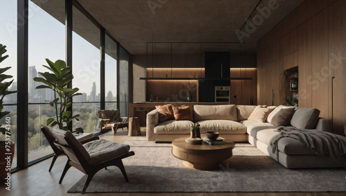 Earthy minimalism defines this modern apartment with warm  neutral tones.