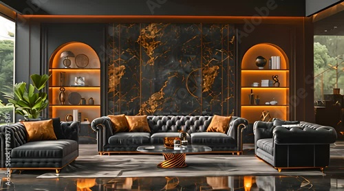 Luxurious Black and Gold Living Room Interior