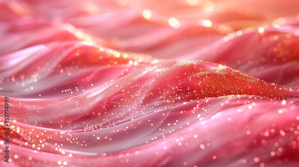 a close up of a wave of water with pink and gold sparkles on the water and on the water surface. a close up of a wave of water with pink and gold sparkles on the water and on the water surface.