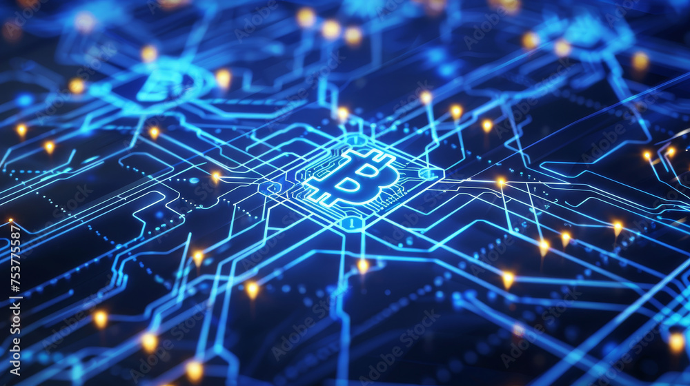 Close-up of neon blue cryptographic codes and blockchain data, a backdrop for the secure and anonymous nature of cryptocurrency