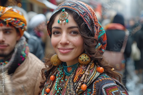 Potrait of a muslim woman in traditional costume at street. photo