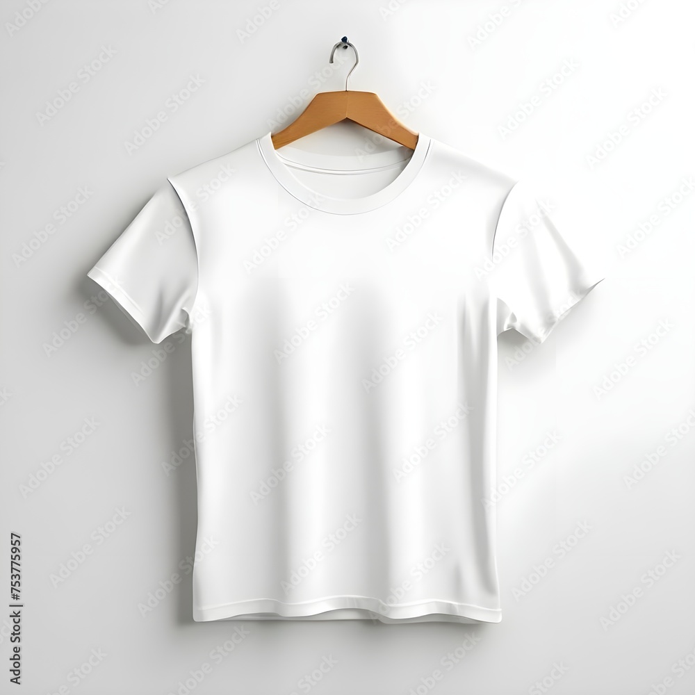 white hanging T-shirts front use for design isolated on white background. Mockup use. Generative Ai white hanging T-shirts front use for design isolated on white background. Mockup use. Generative Ai