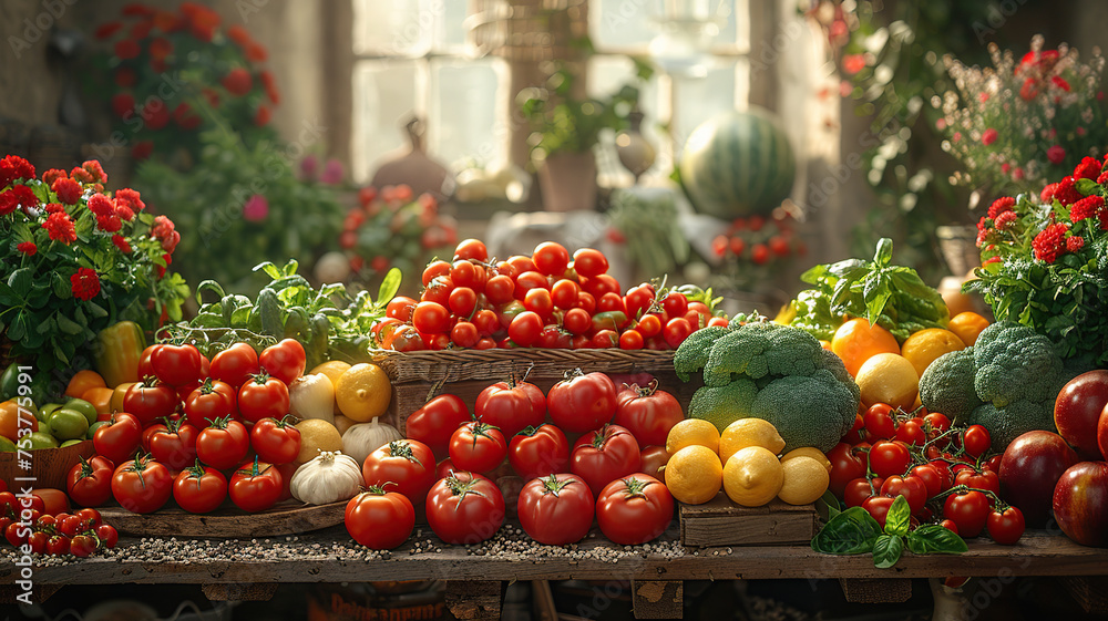 Fresh vegetables on a market stall with a blurred background. Fresh vegetables on a market stall with a blurred background.