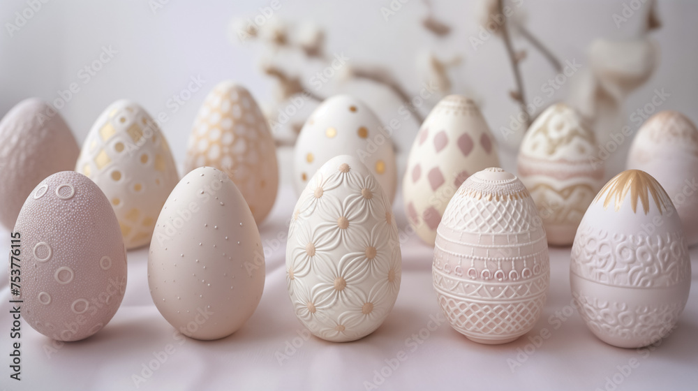 Happy Easter concept. White Pink pastel Easter eggs on soft background. Creative Easter Egg Holiday set. Happy Easter concept. White Pink pastel Easter eggs on soft background. Creative Easter Egg Holiday set.