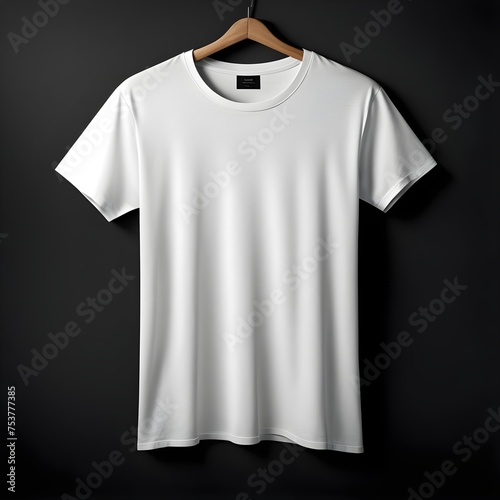 blank white t-shirt hanger isolated on black background. For mockup use. Generative Ai