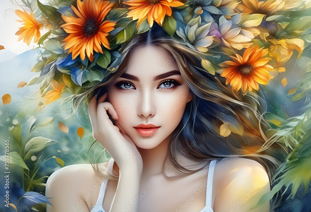 Spring girl, watercolor Spring girl, watercolor