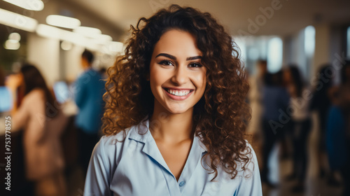Close up portrait of young happy woman