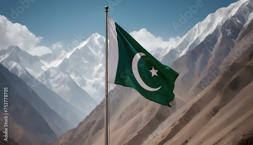 Pakistan flag waving on mountain 