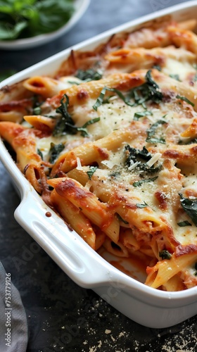 Baked Ziti with Ricotta and Spinach. Food Illustration