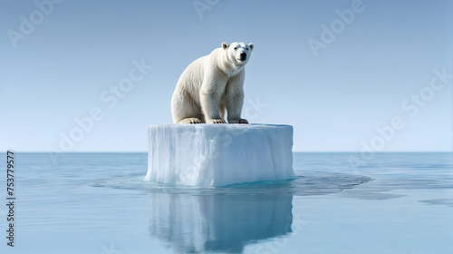 Lone polar bear on dwindling iceberg  the melting polar ice caps. Generative AI