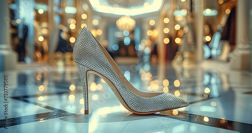 Elegant high heels in a luxurious boutique setting. Generative AI.