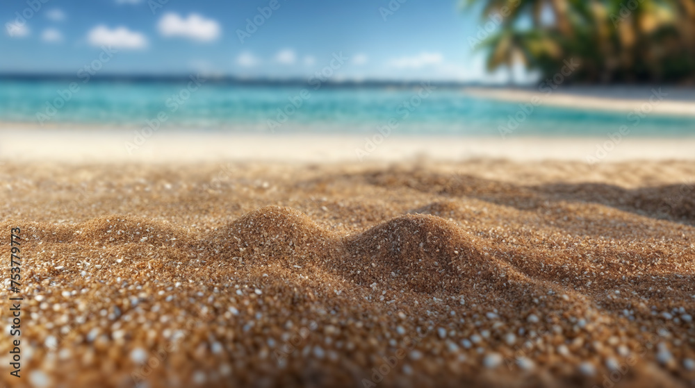 The sandy shore, tall palm trees sway gently beneath a blue sky. Generative AI The sandy shore, tall palm trees sway gently beneath a blue sky. Generative AI