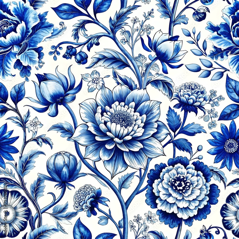 Blue and White Floral Pattern Design