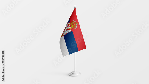 Serbia national flag on stick isolated on white background. Realistic flag illustration
