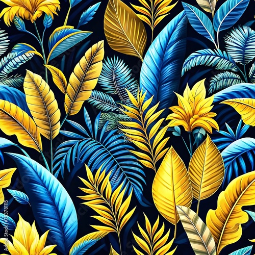 Vibrant Tropical Leaves and Flowers Pattern