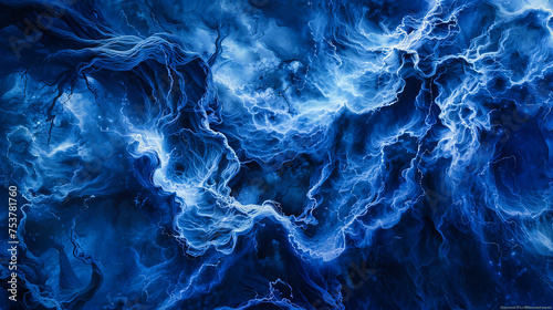 Dynamic Blue and Black Abstract Background, Lightning and Energy Concept, Electric Fractal Design